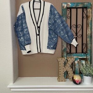 Stylish Blue and White Cardigan